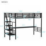 ZUN Metal Loft Bed Frame with Desk, No Box Spring Needed,Twin ,Black 29685501