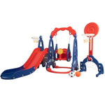 ZUN 5 in 1 Slide and Swing Playing Set, Toddler Extra-Long Slide with 2 Basketball Hoops, Football, W2181P149199