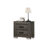 2 Drawers Wood Nightstand With Black Handles In Foil Grey SR015491