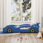 ZUN Wooden Race Car Bed,Car-Shaped Platform Twin Bed with Wheels For Teens,Blue & Yellow WF310553AAC