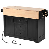 K&K 55.7'' Large Kitchen Island with 2 Drop Leaf,, Rolling Kitchen Cart on 5 Wheels with Power N707P186617B