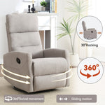 ZUN Manual Recliner Chair with Rocker and Swivel in Fabric for Living Room, Khaki W1803P252281