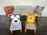 5 Piece Kiddy Table and Chair Set , Kids Wood Table with 4 Chairs Set Cartoon Animals W80860280