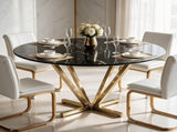 45.27"Round Dining Table,Modern Minimalist Dining Table,Faux Marble Printed Tempered Glass Top with W5123P491129