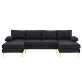 280*130*85 U-Shaped 4-Seat Linen Seat Frame Wooden Frame Back Iron Frame Golden Feet Indoor Modular 08465381