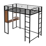 ZUN Twin Metal Loft Bed with 2 Shelves and one Desk ,BLACK 39732904