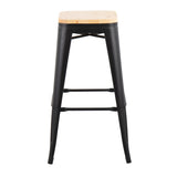 Oregon Contemporary Barstool in Black Steel and Natural Wood by LumiSource - Set of 2 B202P222256