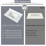37 Inch Marble Vanity Top, White Vanity Top with Pre-drilled Faucet Holes, Bathroom Vanity Top with 95988698