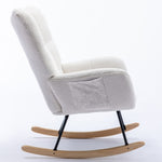 ZUN Rocking Chair Pocket, Soft Teddy Fabric Rocking Chair for Nursery, Comfy Wingback Glider Rocker W137294652