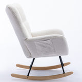 ZUN Rocking Chair Pocket, Soft Teddy Fabric Rocking Chair for Nursery, Comfy Wingback Glider Rocker W137294652