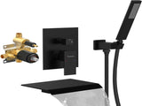 Male NPT Faucet with Hand Shower, Matte Black Waterfall Bathtub Shower Faucet Set, Wall Mount T3177P272087