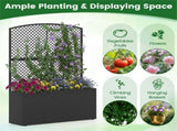58" Black PE Rattan Raised Garden Bed with Trellis Adjustable Foot Pads Outdoor Planter Box 53155263