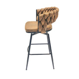 28" Technical Leather Woven Bar Stool Set of 2,Black legs Barstools No Adjustable Kitchen Island T2396P279778