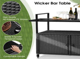 Outdoor Bar Cart Table, Large Wicker Island Rolling Cart, Wheeled Buffet Serving Cart with Glass Top 27563014