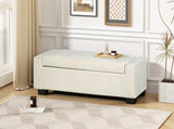 50" Ottoman Bench in Textured Fabric, Rectangular Design with Hinged Lid for Seating, Footrest, and 74862.00WHTTEX