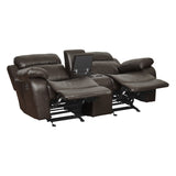 Double Glider Reclining Love Seat with Center Console Brown Faux Leather Upholstered Contemporary B011133253