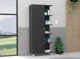 Linen Single Door Cabinet 62" H, Five External Shelves, Four Interior Shelves, Black B097133199