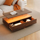 Modern Walnut Rectangular LED Lights Coffee Table with 2 drawers in 47.2" N735P250962D