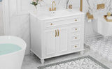 36" Bathroom Vanity with Sink, White Vanity Cabinet with Flip-Out Drawer, 3 Drawers, 2 Soft-Close N725P283623K