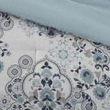 3 Piece Floral Printed Cotton Comforter Set Blue King/Cal King B035P148329