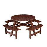 Outdoor 8 Person Picnic Table, 8 person Round Picnic Table with 4 Built-in Benches, Umbrella Hole, W2275P149765