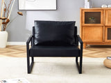 Set of 1 Classic Black PU Leather and Metal Frame Sofa -Ergonomically designed, a perfect blend of W3875P378628