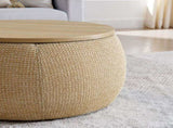 Round Storage Ottoman, Woven rattan fabric Ottoman, 2 in 1 Function, Work as End table and W487P215089