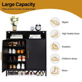 ZUN FCH Double Door 6-Layer Shoe Cabinet with High Foot LED Lights Particle Board 80*38*90cm Black 83568642