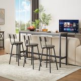 Long Bar Table Set with 3 PU Upholstered Bar Stools, Industrial Bar Table and Chairs for Kitchen W1668P147058