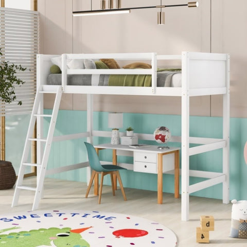 ZUN Solid Wood Twin Size Loft Bed with Ladder 67814583