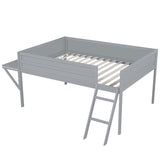 Wood Full Size Gaming Loft Bed with Desk and LED, Grey 86125972