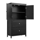 ZUN Bathroom Storage Cabinet, Cabinet with Two Doors and Drawers, Adjustable Shelf, MDF Board, Black 61107044