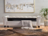 lvory Fabric Storage Bench with Rolled Arms, 38" Seat Width, Black Legs, Button Fabric Design, N770P372389A