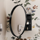 31.5 Inch Surface Mount Round Metal Framed Medicine Cabinet with Mirror and Adjustable Shelves Black W1435P194674