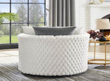 Malna Plush 3D Upholstered Barrel Accent Chair with Wheels, Off-white T2574P221267
