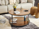 Round coffee table in antique wood color, 34.64-inch living room coffee table, a simple tabletop W1911P371570