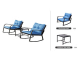 3 Pieces Patio Bistro Set Outdoor Rocking Chair w Blue Cushion for Yard Garden Poolside W2071P201034