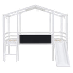 ZUN Twin Size Loft Bed with Ladder and Slide, House Bed with Blackboard and Light Strip on the Roof, WF324323AAK