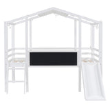 ZUN Twin Size Loft Bed with Ladder and Slide, House Bed with Blackboard and Light Strip on the Roof, WF324323AAK