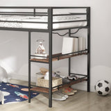 Adam sturdy junior twin loft bed black Cinnamon wood shelf for kids, space saving, Loft Bed B083P154188