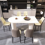 63 "medieval modern cream style MDF dining table and PU dining chair set 6. Assemble Desktop and 61294361