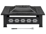 32 Inch Square Outdoor Wood Pit Table, Heavy Duty Wrought Iron Firepit with Pyramid 67409235