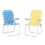 ZUN 2pcs Steel Tube PP Webbing Bearing 120kg Folding Beach Chair Yellow & White Strip 25170682