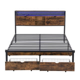 Queen Size Metal Platform Bed Frame with Wooden Headboard and with Footboard USB,Charging Station,2 W311P167043