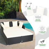White Outdoor Rattan Daybed with Upholstered Cushions 87294660