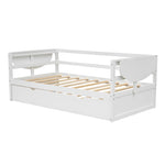 ZUN Twin Size Daybed with Trundle and Foldable Shelves on Both Sides,White 35819101