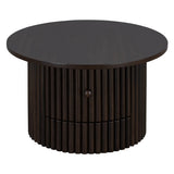 Round Coffee Table for Living Room in Dark Brown, Farmhouse Coffee Table a Drawer, Center Table N735P242922D