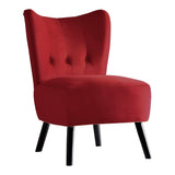 ZUN Unique Style Red Velvet Covering Accent Chair Button-Tufted Back Brown Finish Wood Legs Modern Home B01143826