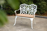 ZUN Patio Garden Bench Metal Park Bench Cast Aluminum Outdoor Furniture with Floral Rose for W640P250989