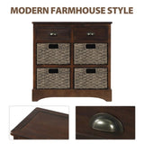 Rustic Storage Cabinet with Two Drawers and Four Classic Rattan Basket for Dining Room/Living Room 43293807